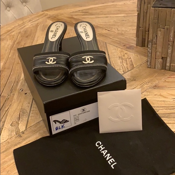 CHANEL Shoes - Authentic size 37 Chanel kitten heel slides